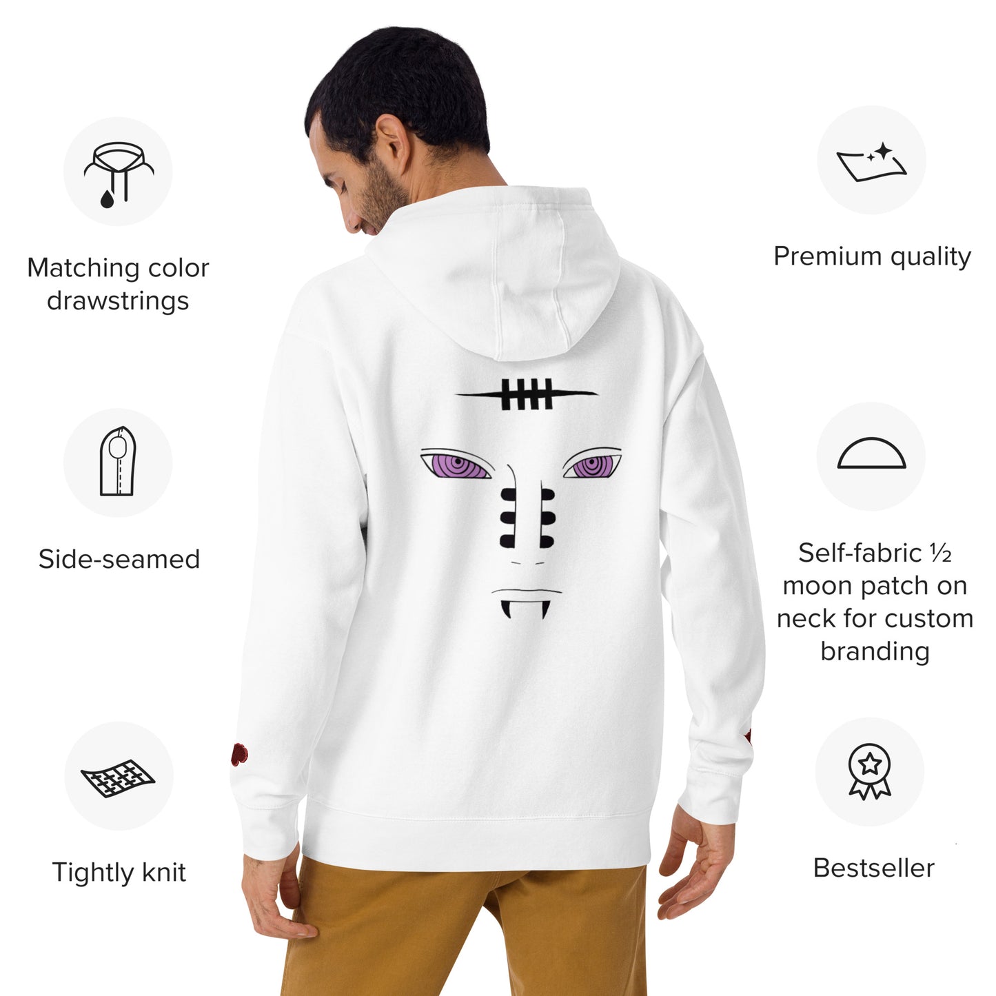 Embroidery Pain White Unisex Hoodie