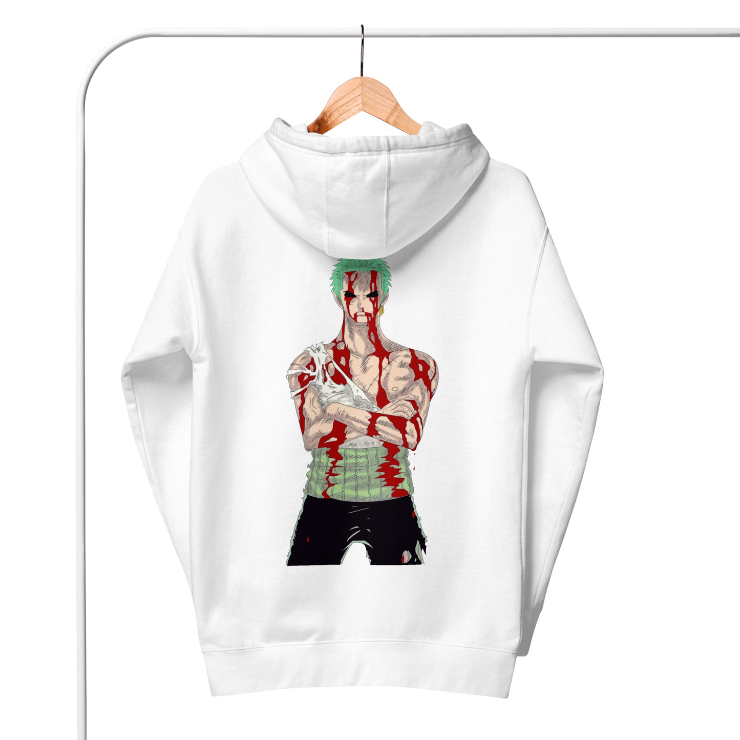 Embroidery Zoro White Unisex Hoodie