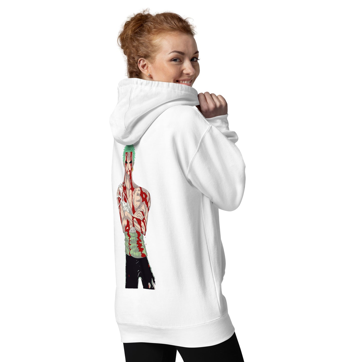 Embroidery Zoro White Unisex Hoodie