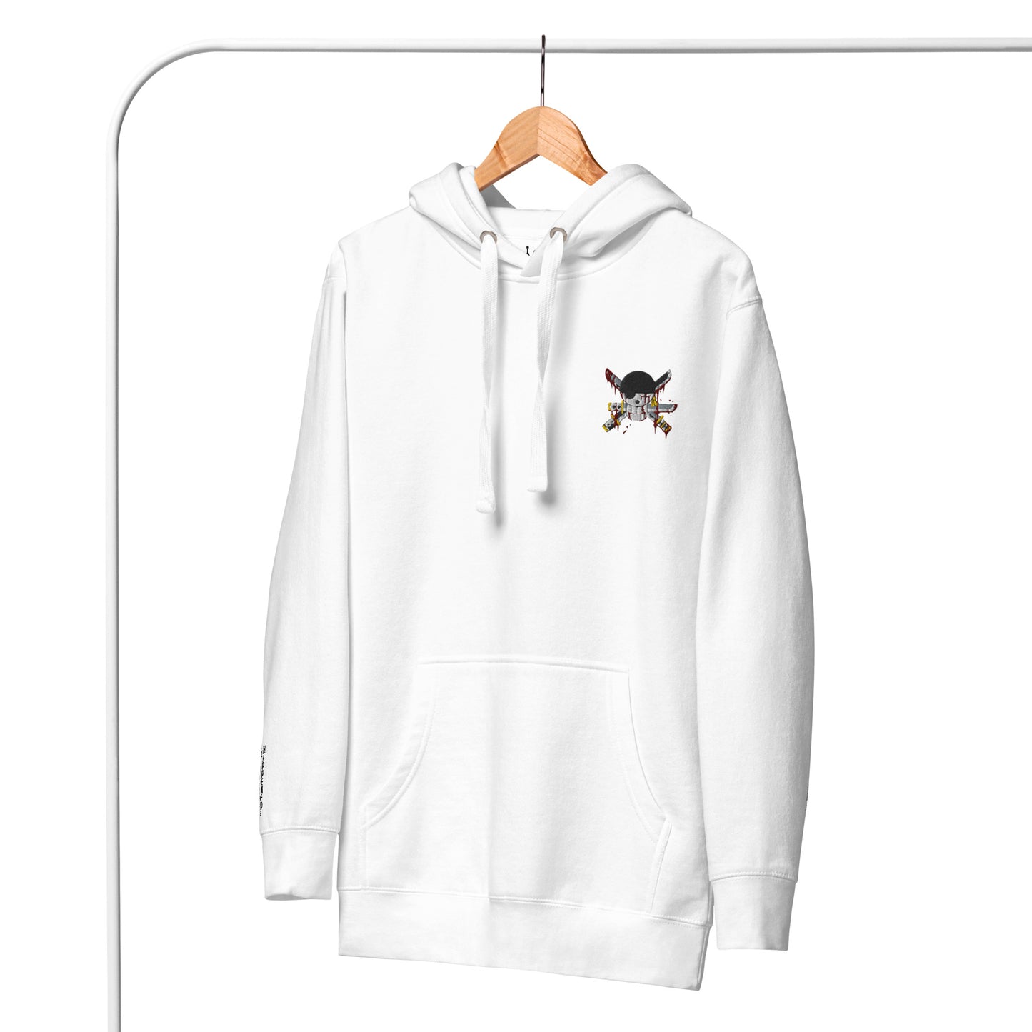 Embroidery Zoro White Unisex Hoodie