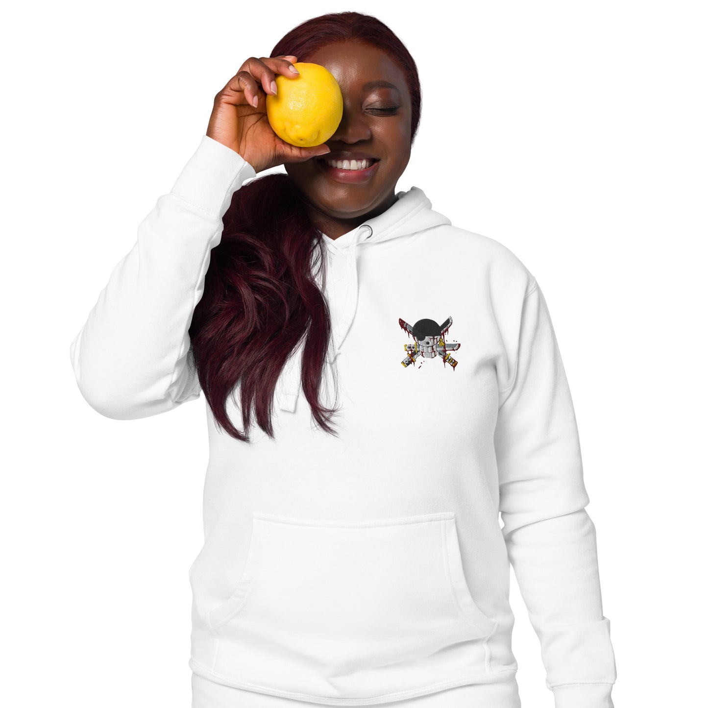 Embroidery Zoro White Unisex Hoodie