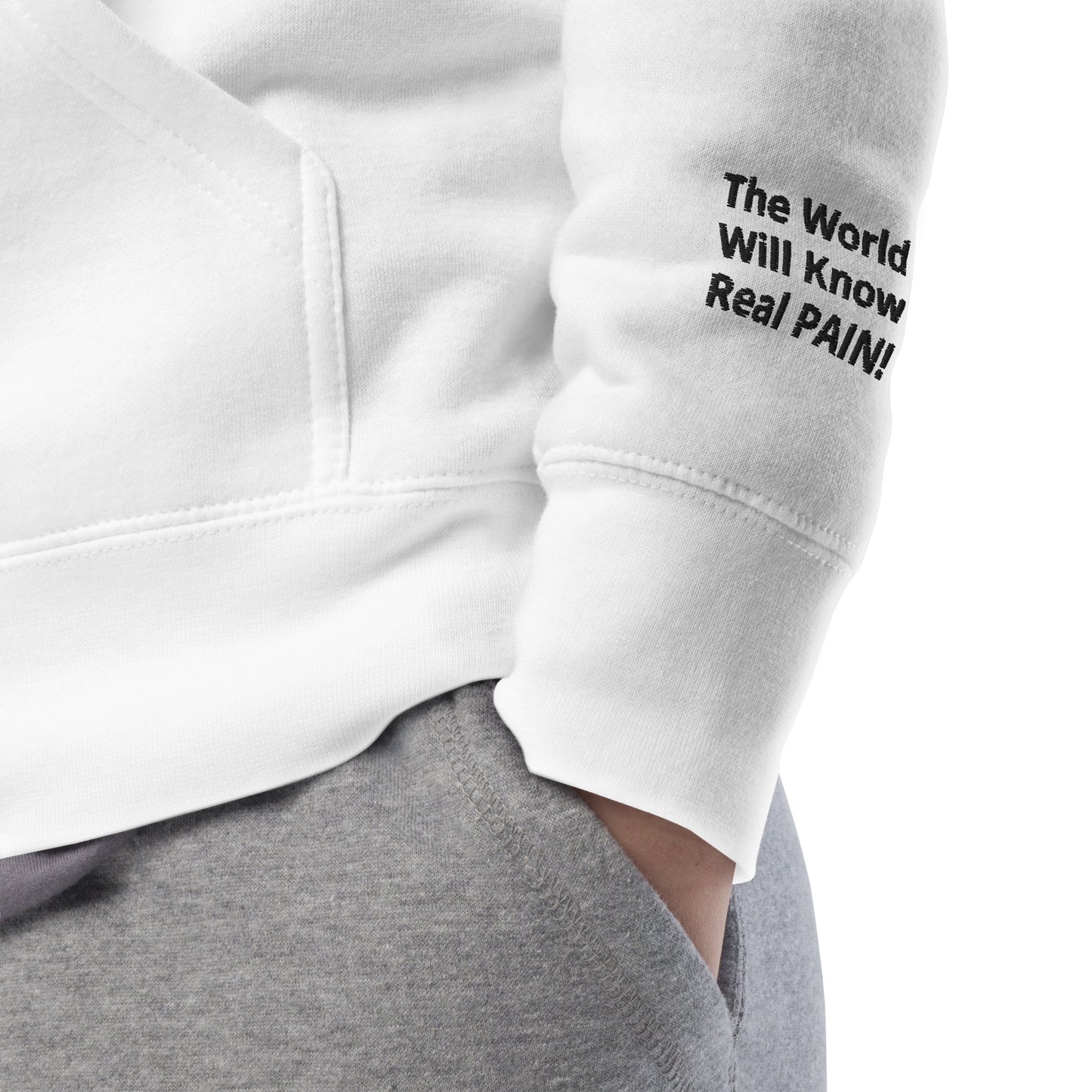 Embroidery Pain White Unisex Hoodie